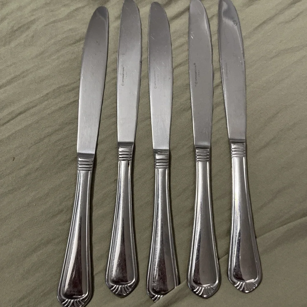 International Nouveau Set of 5 Dinner Knives Stainless Outline Fan Glossy